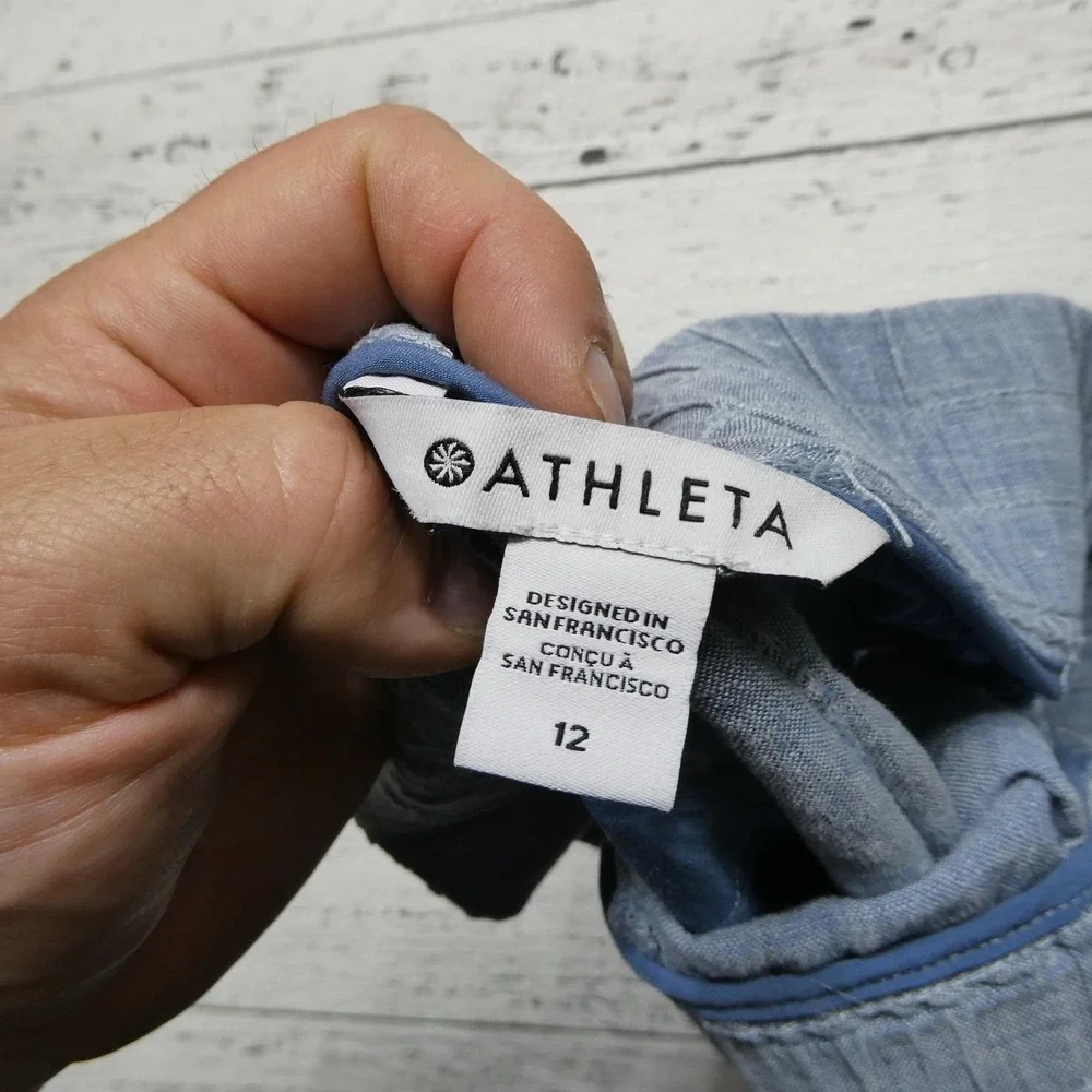 Athleta Shorts Womens 12 Blue Cabo Linen 4 Inch‎ Chambray Drawstring Casual